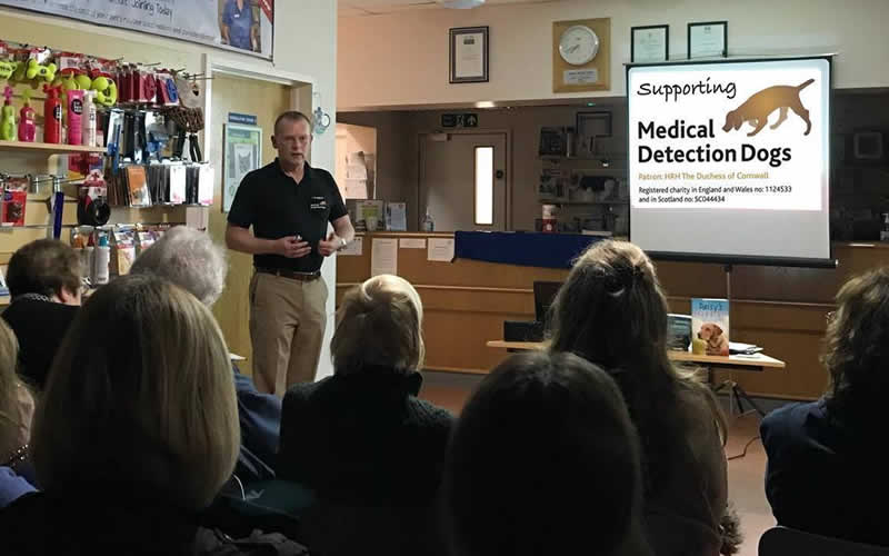 Talk at Bicester vets about supporting medical detection dogs